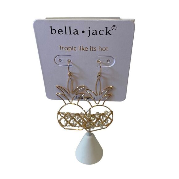 Solid Brass & Faceted Iridescent Beaded Pineapple Dangle Earrings. - Picture 1 of 5